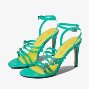 Kurt Geiger Pierra Vinyl Sandal Green Strappy‎ Crystal Buckle EU 38.5 US 7.5
